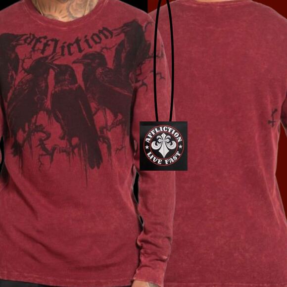 Affliction Red Black Crow Long Sleeves Thermal Size XL - Picture 1 of 7